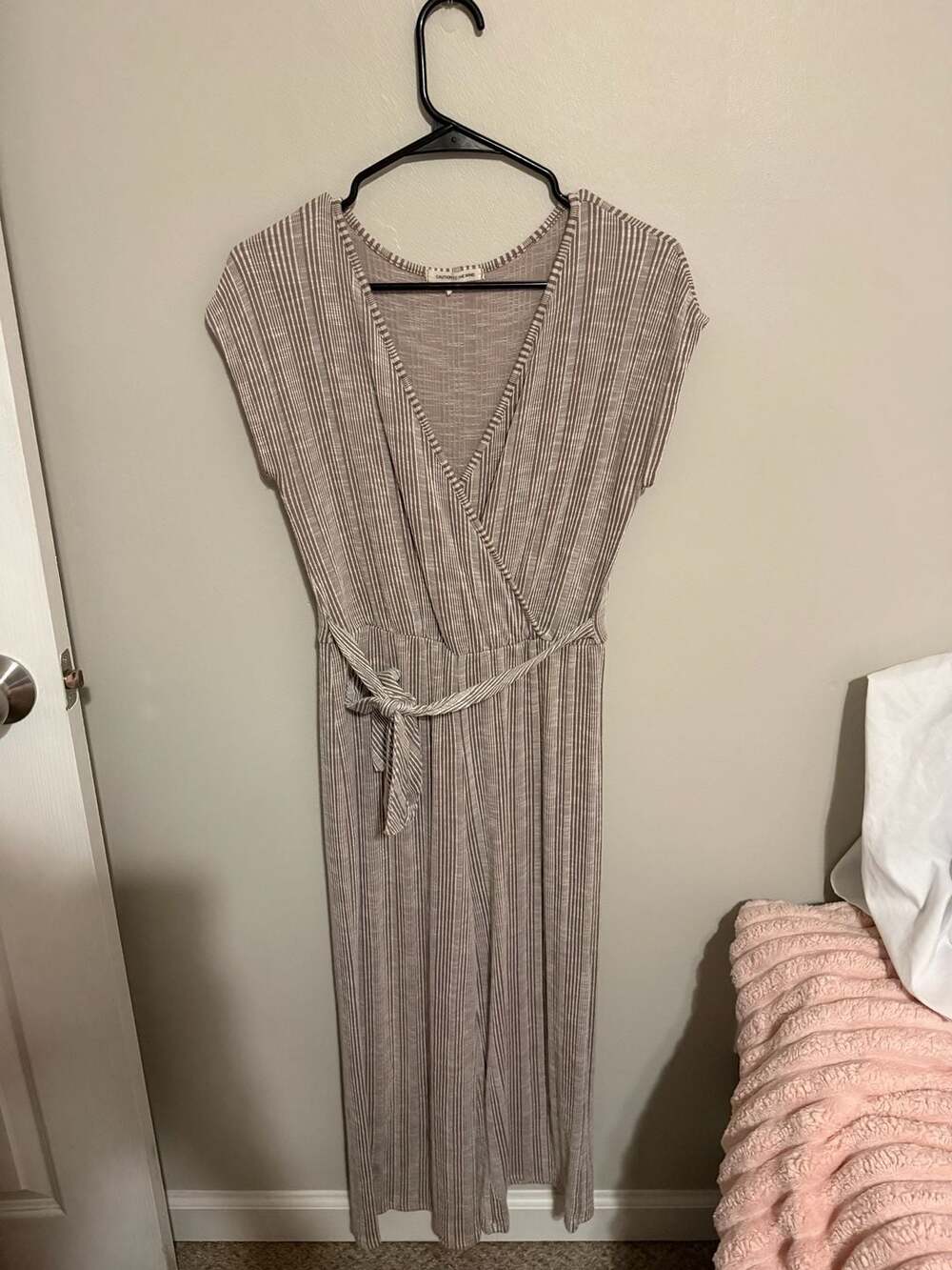 Caution To The Wind Women's Striped V-Neck Belted Jumpsuit